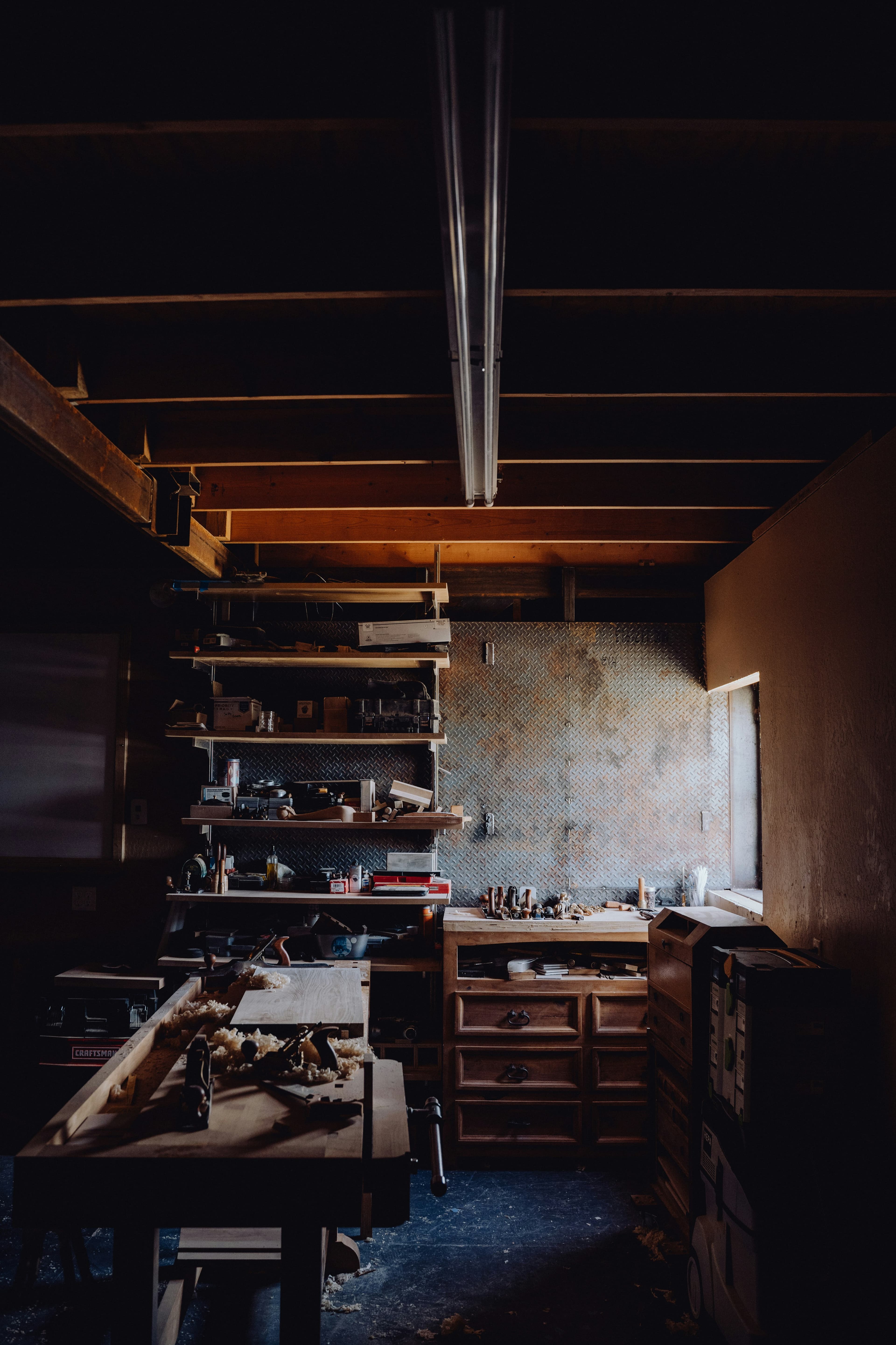 Artisan woodworking in workshop